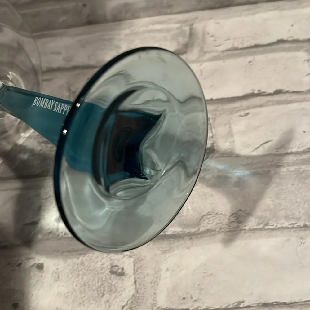 Bombay Sapphire 7oz martini glass thick blue glass stem collectible bartender